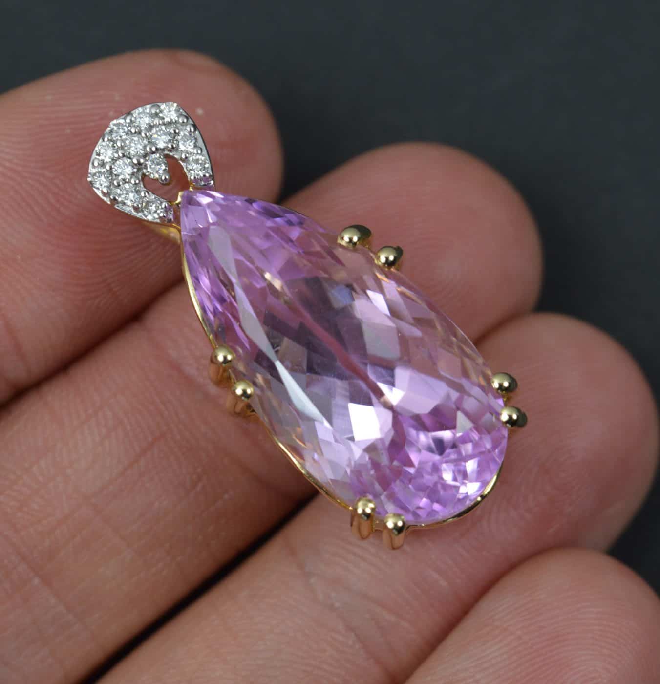 Stunning 14ct Gold Huge Kunzite and Diamond Pendant