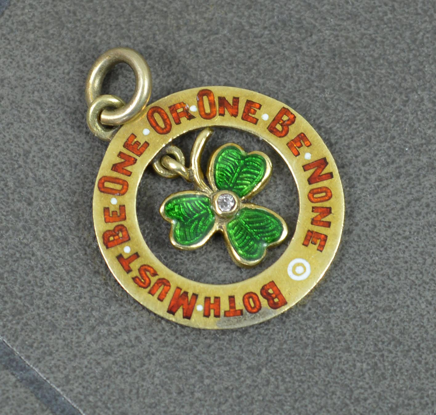 Rare Victorian 15ct Gold Enamel Diamond Lucky Clover Puffed Heart Charm Pendant