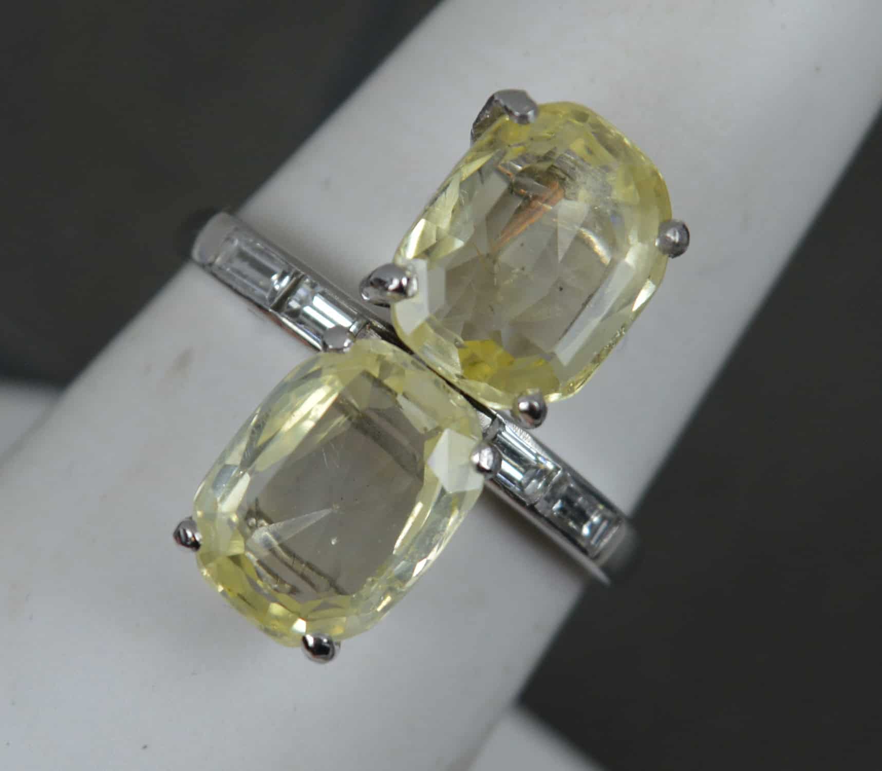 Antique Ceylon Yellow Sapphire and Diamond Platinum Toi Et Moi Ring