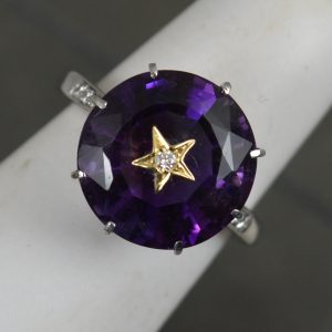 Antique Amethyst and Diamond 9ct White Gold Ring