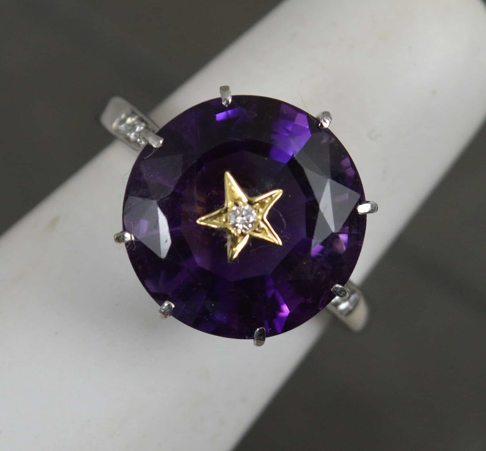 Antique Amethyst and Diamond 9ct White Gold Ring
