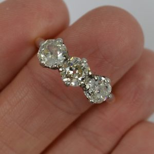 Antique 2.20ct Old Mine Cut Diamond and 18ct Gold Trilogy Ring