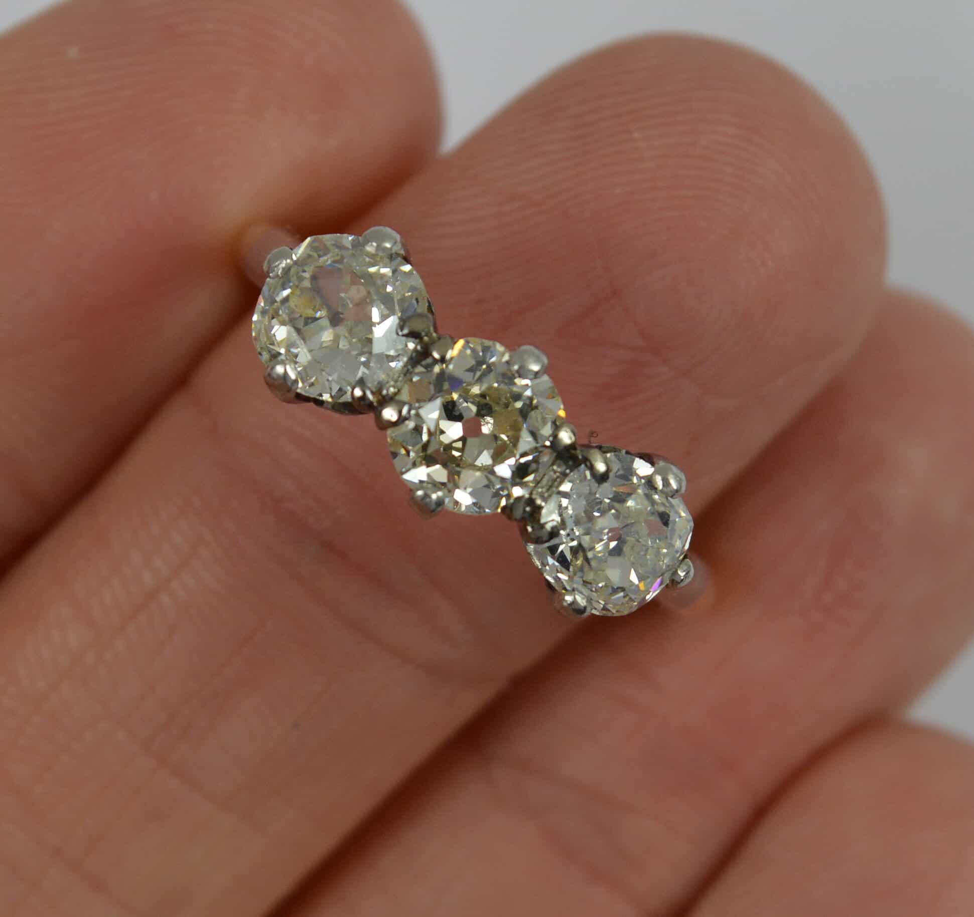 Antique 2.20ct Old Mine Cut Diamond and 18ct Gold Trilogy Ring