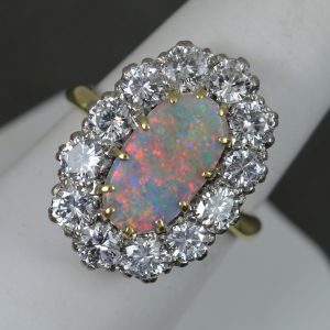 Impressive Natural Opal and 2.75ct Diamond 18ct Gold Cluster Cocktail Ring