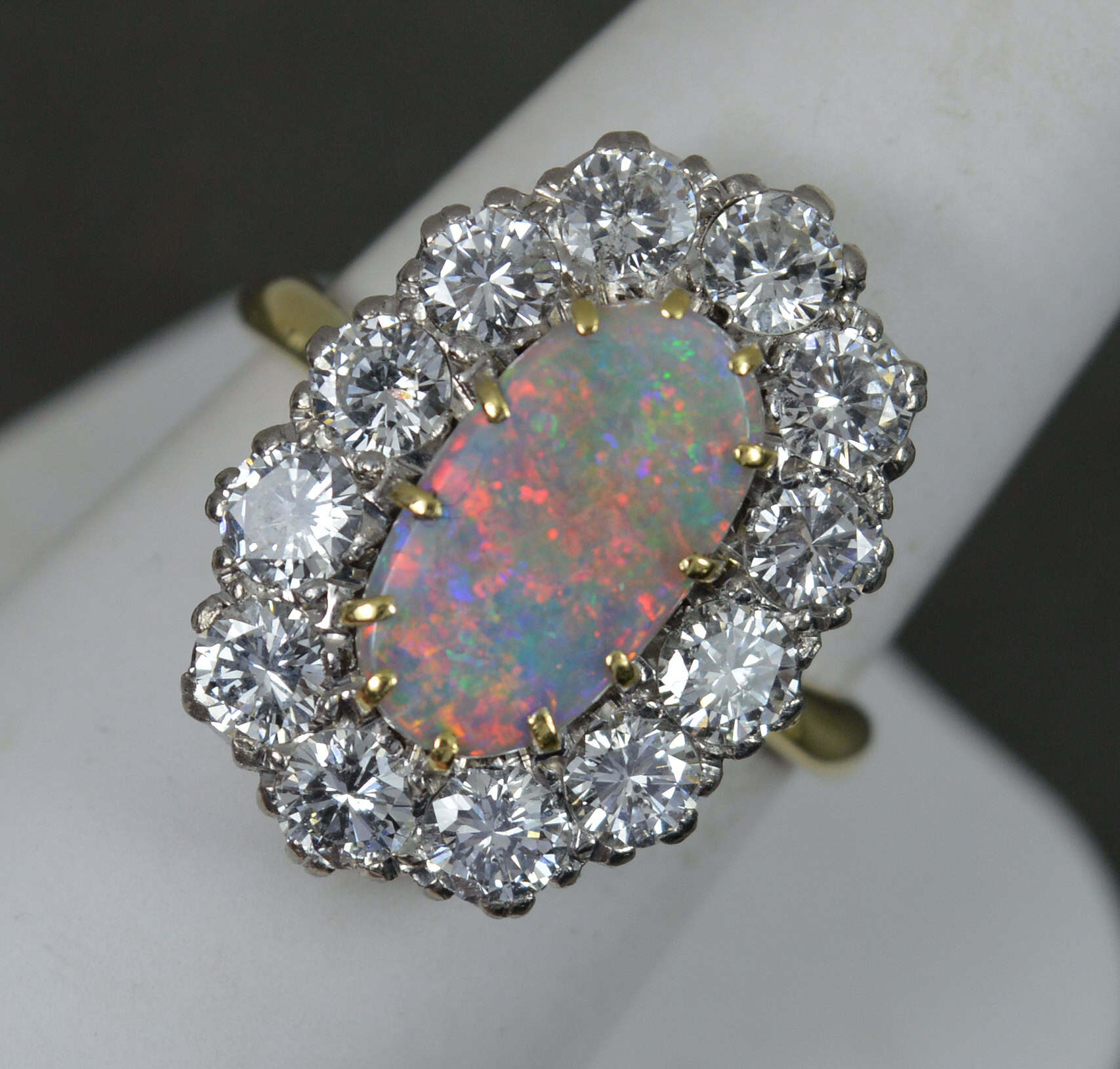 Impressive Natural Opal and 2.75ct Diamond 18ct Gold Cluster Cocktail Ring