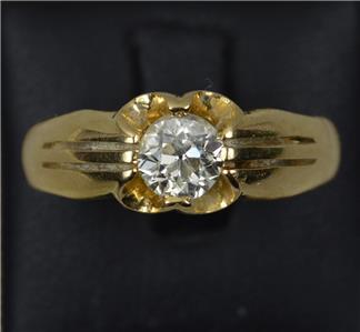 Victorian 0.85ct Old Cut Diamond and 18ct Gold Gypsy Solitaire Ring