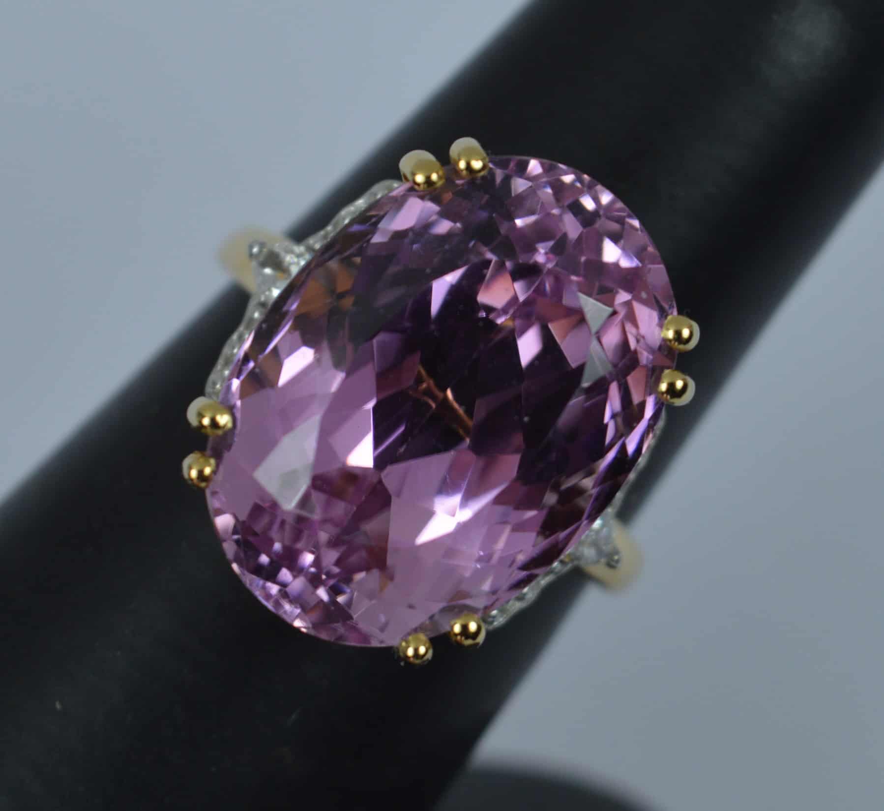 Lorique Kunzite and Diamond 18ct Gold Cluster Cocktail Ring