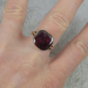 Rare GEORGIAN Large Flat Cut Garnet and Rose Gold Solitaire Ring