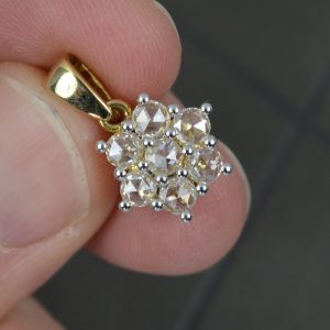 Sparkly 18ct Gold and Rose Cut Diamond Daisy Cluster Pendant