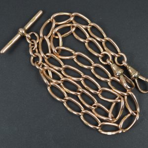 Antique Solid 9 Carat Rose Gold 17 1/2" Long Watch Necklace Chain