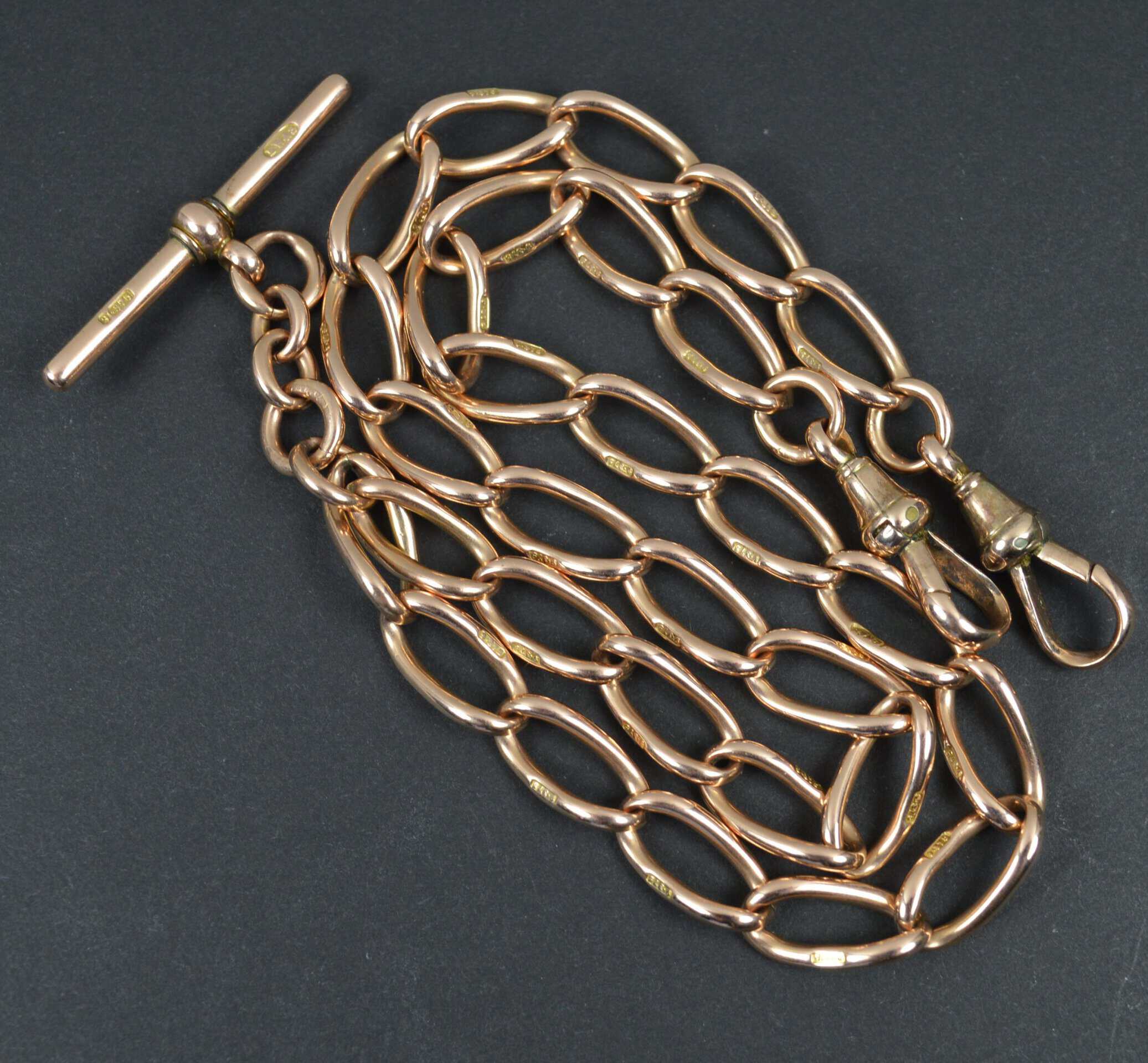 Antique Solid 9 Carat Rose Gold 17 1/2" Long Watch Necklace Chain