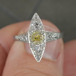 Stunning GIA 0.85ct Old Mine Cut Diamond Platinum Navette Cluster Ring