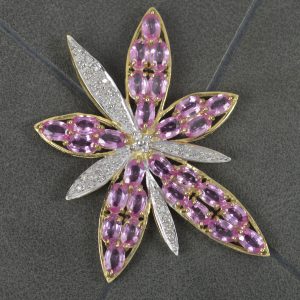 Large 9ct Gold Pink Sapphire and Diamond Statement Pendant