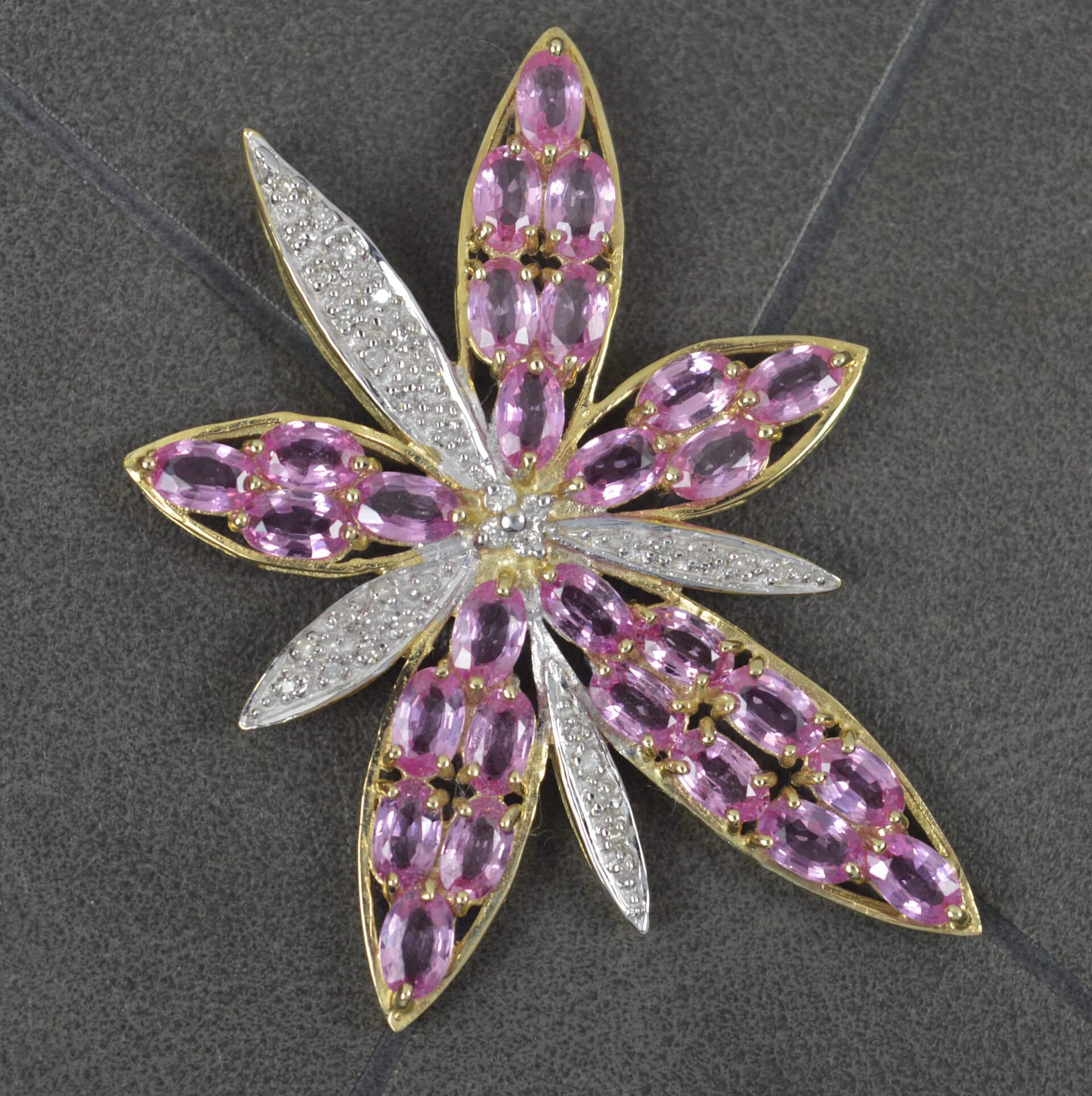 Large 9ct Gold Pink Sapphire and Diamond Statement Pendant