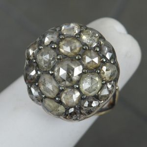 Georgian Rose Cut Diamond and 15ct Gold Panel Cluster Ring