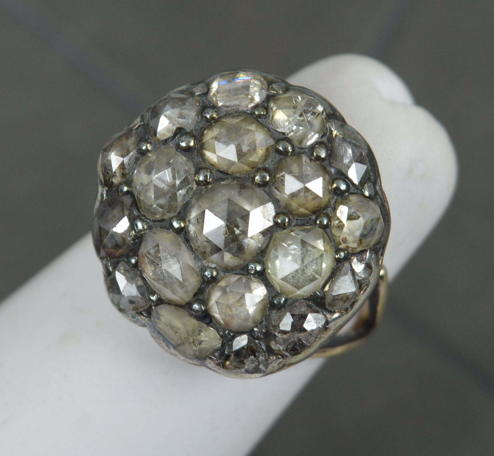 Georgian Rose Cut Diamond and 15ct Gold Panel Cluster Ring