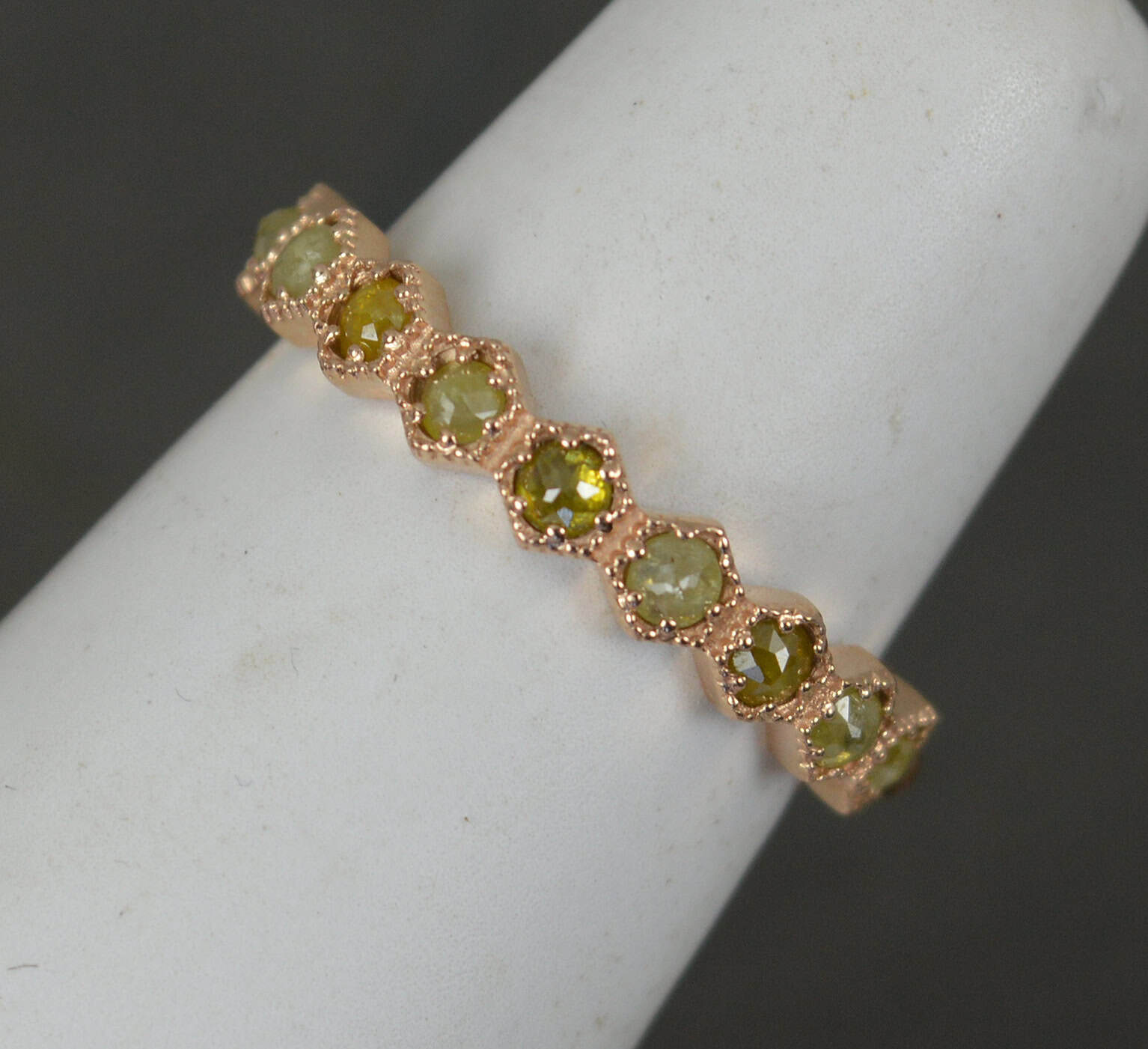 Unique 14ct Rose Gold and Fancy Yellow Rose Cut Diamond Full Eternity Stack Ring