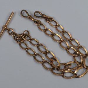 Victorian 9ct Rose Gold Curb Link Necklace Double Albert Watch Chain
