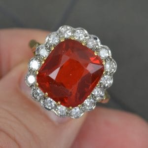 Beautiful Fire Opal and Diamond 18ct Gold Cluster Ring